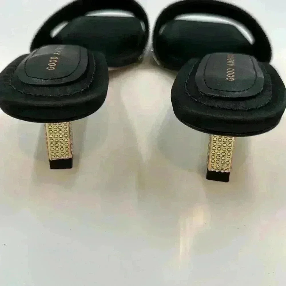 🆕 with box Good American square toed rhinestone heeled slides size 9 - Picture 3 of 12